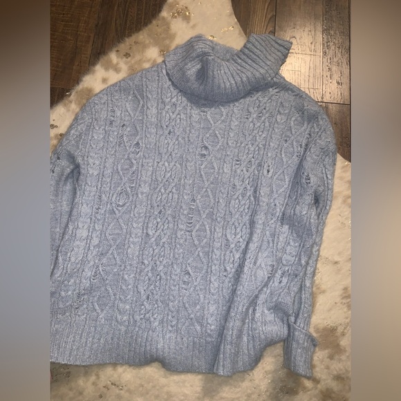 Free People Sweater Complex Cable Turtleneck blue boho $138 knit spring classic - Picture 7 of 8